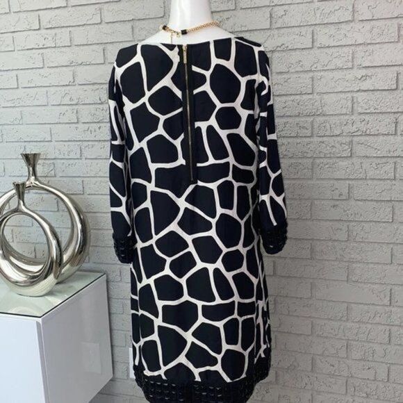 MICHAEL Michael Kors Women Silk Beaded Cuffs Giraffe Print Dress Size M - Picture 7 of 11